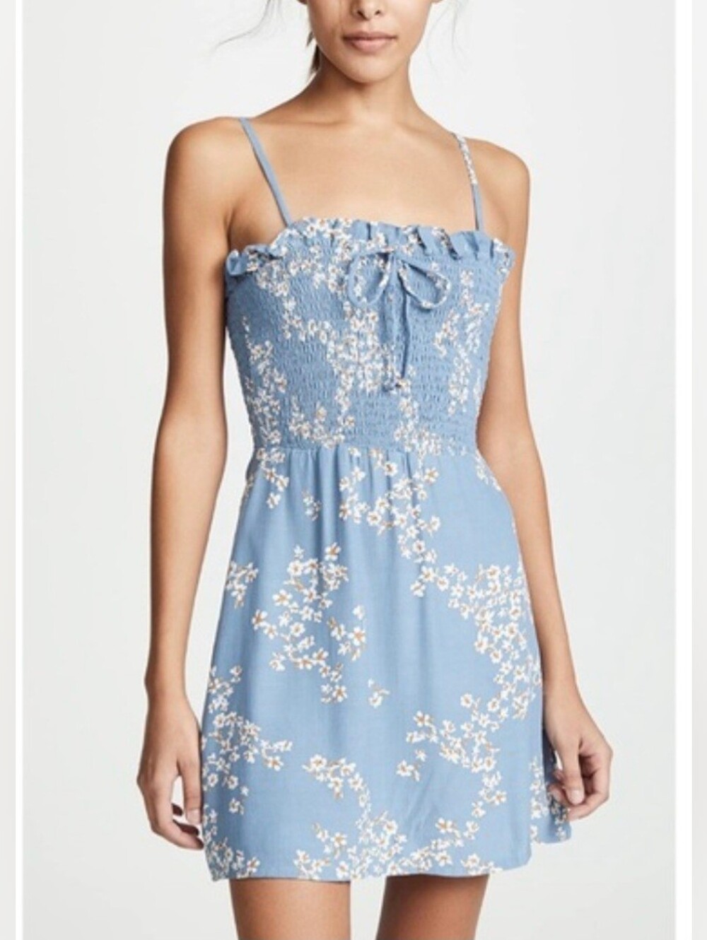 FAITHFUL THE BRAND Marni Dress Blue Floral Smocked Mini Size S